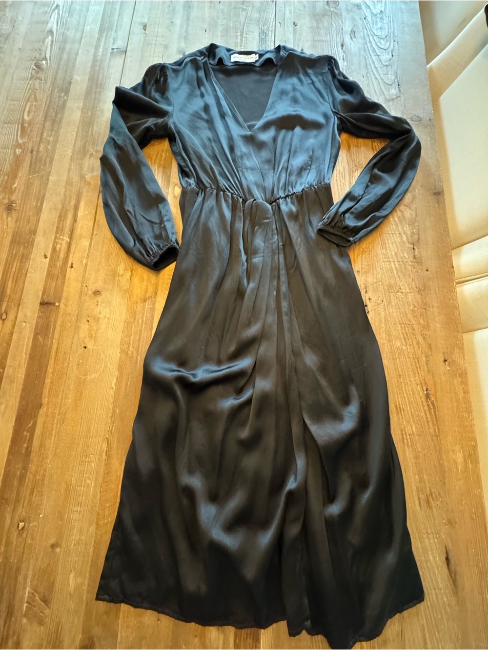 Long Sleeve Black Wrap-Front Midi Dress